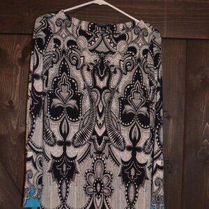 Womens Nicole Miller L/S Pattern Dress, XS, Knee Length